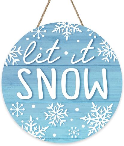 Winter Let It Snow Blue Front Door Sign, Snowflake Wood Hanger Outdoor Outside Porch Home Decor, Farmhouse Rustic Christmas Wooden Wreath Indoor Wall Hanging Decoration in Kuwait