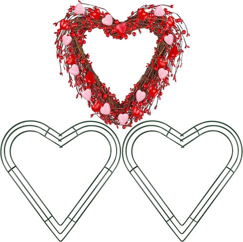 Aodaer 2 Pack 14 Inch Heart Wire Wreaths Frame Heart Metal Wreath Garland Green Wire Flower Wreath for Valentine's Day, Wedding Party, Home Ceremony Decoration in Saudi Arabia