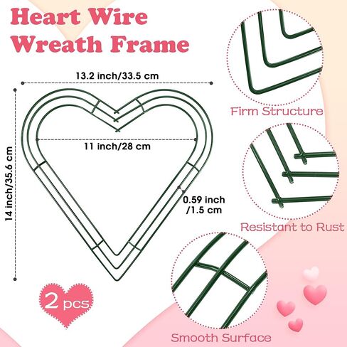 Aodaer 2 Pack 14 Inch Heart Wire Wreaths Frame Heart Metal Wreath Garland Green Wire Flower Wreath for Valentine's Day, Wedding Party, Home Ceremony Decoration in Saudi Arabia