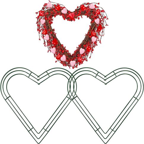 Aodaer 2 Pack 14 Inch Heart Wire Wreaths Frame Heart Metal Wreath Garland Green Wire Flower Wreath for Valentine's Day, Wedding Party, Home Ceremony Decoration in Saudi Arabia