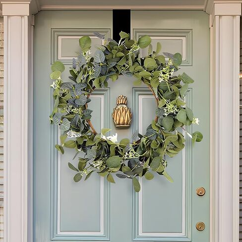 22" Eucalyptus Wreath, Spring Summer Wreaths for Front Door, 70inch Long Artificial Floral Vine for Rooms Decor, Homes, Walls, Kitchens, Patios, Wedding, Farmhouse in Saudi Arabia