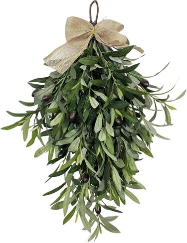 Artificial Olive Branch Wreath Teardrop Swag 24 Inch, Faux Greenery Hanging Pendant for Front Door, Wedding Arch, Window & Wall Decor, Year-Round Indoor/Outdoor Farmhouse Porch Decoration (Green) in Saudi Arabia