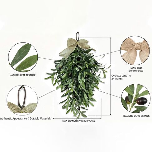 Artificial Olive Branch Wreath Teardrop Swag 24 Inch, Faux Greenery Hanging Pendant for Front Door, Wedding Arch, Window & Wall Decor, Year-Round Indoor/Outdoor Farmhouse Porch Decoration (Green) in Saudi Arabia