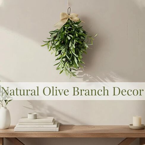 Artificial Olive Branch Wreath Teardrop Swag 24 Inch, Faux Greenery Hanging Pendant for Front Door, Wedding Arch, Window & Wall Decor, Year-Round Indoor/Outdoor Farmhouse Porch Decoration (Green) in Saudi Arabia