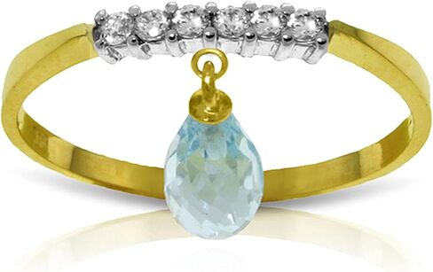 Galaxy Gold GG 14k Gold Genuine Diamonds and Natural Blue Topaz Charm Ring in Saudi Arabia