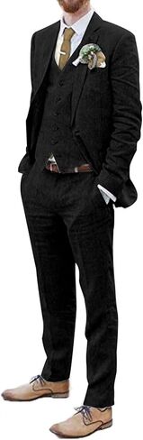 Men Suits Linen Beach Wedding Suits 3 Piece Groomsmen Attire Linen Blazer Vest Pant Prom Tuxedo in Saudi Arabia
