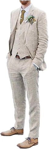 Men Suits Linen Beach Wedding Suits 3 Piece Groomsmen Attire Linen Blazer Vest Pant Prom Tuxedo in Saudi Arabia
