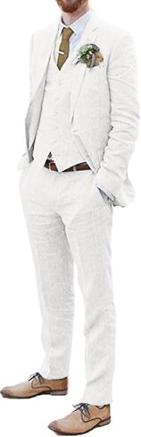 Men Suits Linen Beach Wedding Suits 3 Piece Groomsmen Attire Linen Blazer Vest Pant Prom Tuxedo in Saudi Arabia
