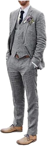 Men Suits Linen Beach Wedding Suits 3 Piece Groomsmen Attire Linen Blazer Vest Pant Prom Tuxedo in Saudi Arabia
