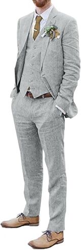 Men Suits Linen Beach Wedding Suits 3 Piece Groomsmen Attire Linen Blazer Vest Pant Prom Tuxedo in Saudi Arabia