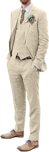 Men Suits Linen Beach Wedding Suits 3 Piece Groomsmen Attire Linen Blazer Vest Pant Prom Tuxedo in Saudi Arabia
