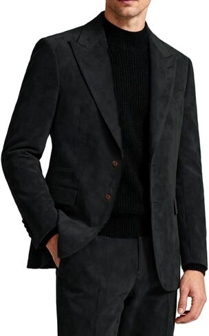 2 Piece Suede Suit for Men Slim Fit Groomsmen Wedding Formal Tuxedo Suits Men's Casual Velvet Blazer Pants Sport Coat in Saudi Arabia