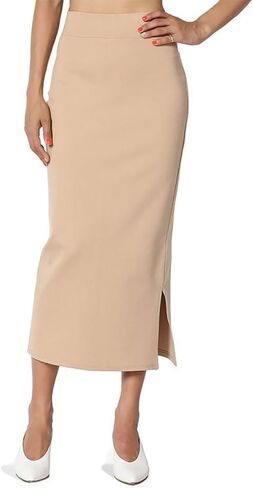 Side Slit High Waist Stretch Knit Mid Calf Long Pencil Skirt in Saudi Arabia