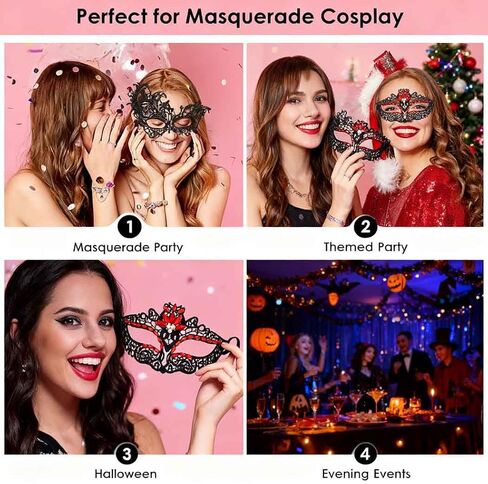 Yalice Black Masquerade Lace Masks Women Eye Mask Sparkle Beaded Venetian Costume Accessories for Halloween Party in Kuwait