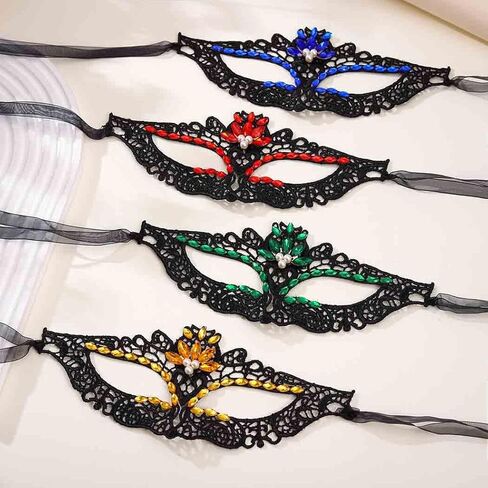 Yalice Black Masquerade Lace Masks Women Eye Mask Sparkle Beaded Venetian Costume Accessories for Halloween Party in Kuwait