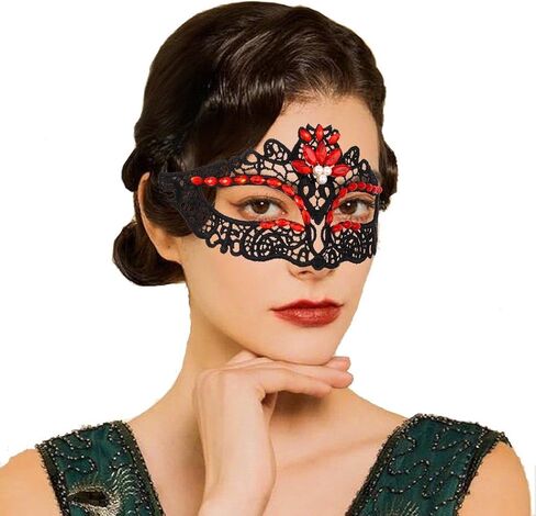 Yalice Black Masquerade Lace Masks Women Eye Mask Sparkle Beaded Venetian Costume Accessories for Halloween Party in Kuwait