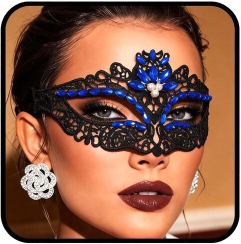 Yalice Black Masquerade Lace Masks Women Eye Mask Sparkle Beaded Venetian Costume Accessories for Halloween Party in Kuwait