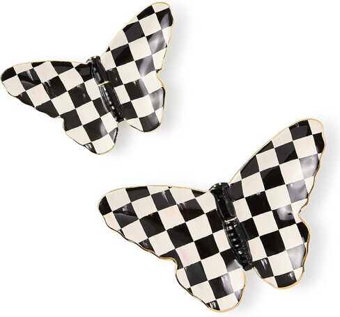 MACKENZIE-CHILDS Set of 2 Ceramic Trinket Dishes, Decorative Bowls and Jewelry Holders, Black-and-White Courtly Butterfly in Saudi Arabia