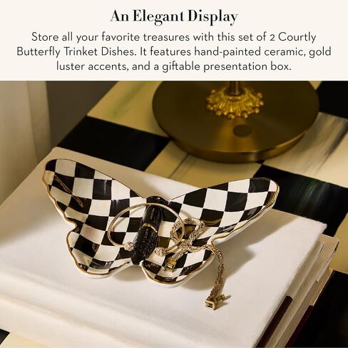 MACKENZIE-CHILDS Set of 2 Ceramic Trinket Dishes, Decorative Bowls and Jewelry Holders, Black-and-White Courtly Butterfly in Saudi Arabia
