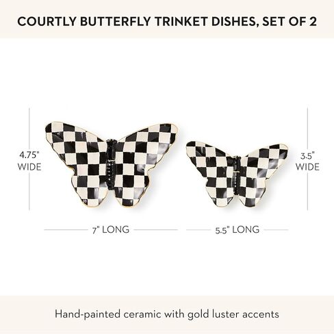 MACKENZIE-CHILDS Set of 2 Ceramic Trinket Dishes, Decorative Bowls and Jewelry Holders, Black-and-White Courtly Butterfly in Saudi Arabia