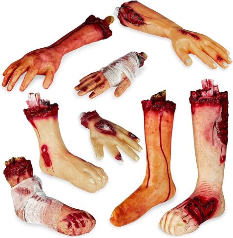 XONOR Halloween Human Arm Plastic Soft Hands Bloody Dead Body Parts Haunted Halloween Decorations, 2-Pieces (Left and Right) in Kuwait