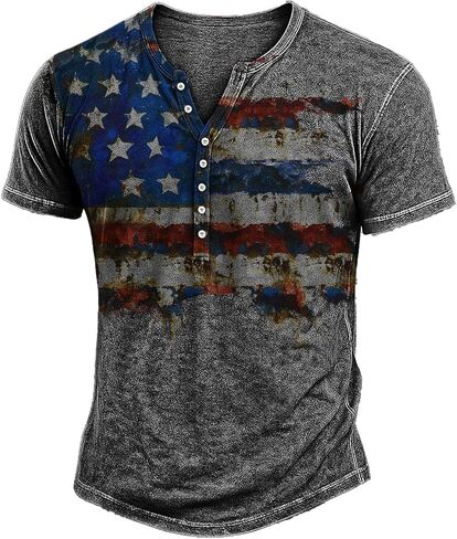 قمصان رجالي هينلي ريترو كم قصير تي شيرت برقبة على شكل حرف V قمصان عادية بأزرار للأسفل تي شيرت للرجال S ~ 2XL in Kuwait