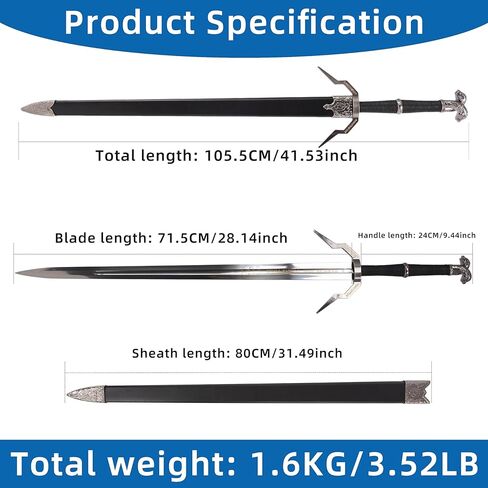 Two Handed Sword 41.7 Inch Stainless Steel, Double Beaster Fantasy LARP & Cosplay Sword with Scabbard for Collectors in Saudi Arabia