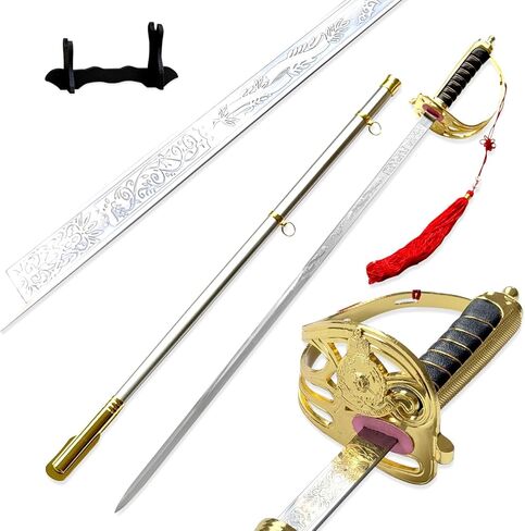 38“ Ceremonial Officer Sword Military Saber with Silver Scabbard for Collection, Display & Gift in Saudi Arabia
