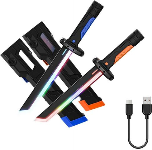 سيف سبارك بليد مع تأثيرات إضاءة شرارة، قابل لإعادة الشحن عبر USB C، سيف بليد سبارك مقاس 17.3 بوصة مع أضواء LED متعددة الألوان وتأثيرات صوتية، للمنزل والحفلات التنكرية in Kuwait