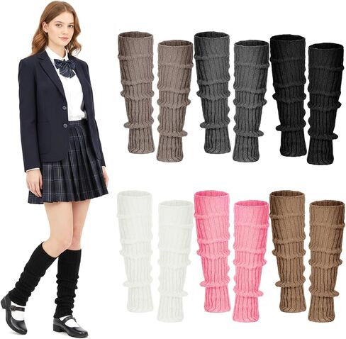 6 قطع لتدفئة الساق، تدفئة الساق محبوكة ملونة للنساء، جوارب طويلة محبوكة مضلعة للفتيات والنساء، إكسسوارات الموضة، إكسسوارات اليوغا، الرياضة، نمط الكلية، نمط الباليه in Kuwait