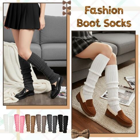 6 قطع لتدفئة الساق، تدفئة الساق محبوكة ملونة للنساء، جوارب طويلة محبوكة مضلعة للفتيات والنساء، إكسسوارات الموضة، إكسسوارات اليوغا، الرياضة، نمط الكلية، نمط الباليه in Kuwait