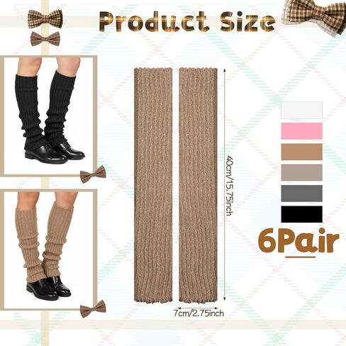 6 قطع لتدفئة الساق، تدفئة الساق محبوكة ملونة للنساء، جوارب طويلة محبوكة مضلعة للفتيات والنساء، إكسسوارات الموضة، إكسسوارات اليوغا، الرياضة، نمط الكلية، نمط الباليه in Kuwait