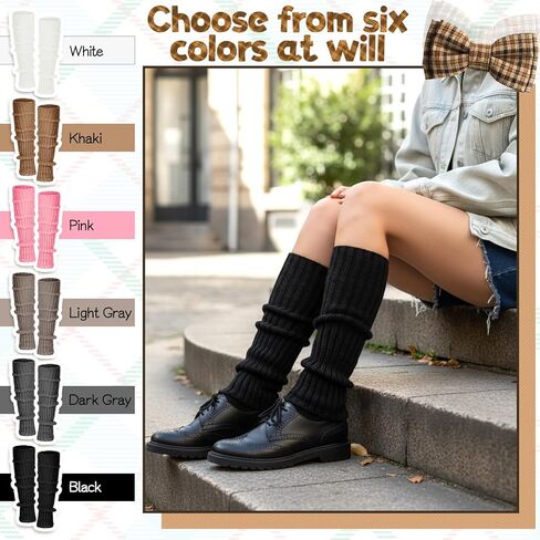6 قطع لتدفئة الساق، تدفئة الساق محبوكة ملونة للنساء، جوارب طويلة محبوكة مضلعة للفتيات والنساء، إكسسوارات الموضة، إكسسوارات اليوغا، الرياضة، نمط الكلية، نمط الباليه in Kuwait