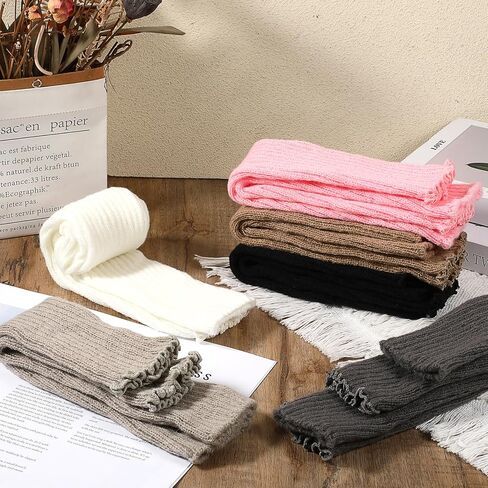 6 قطع لتدفئة الساق، تدفئة الساق محبوكة ملونة للنساء، جوارب طويلة محبوكة مضلعة للفتيات والنساء، إكسسوارات الموضة، إكسسوارات اليوغا، الرياضة، نمط الكلية، نمط الباليه in Kuwait