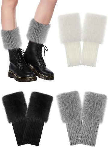 3 Pcs Women Faux Fur Leg Warmers Short Furry Fuzzy Knitted Boot Socks Warm Winter Fuzzy Cuff Boot Sleeves for Girls in Saudi Arabia