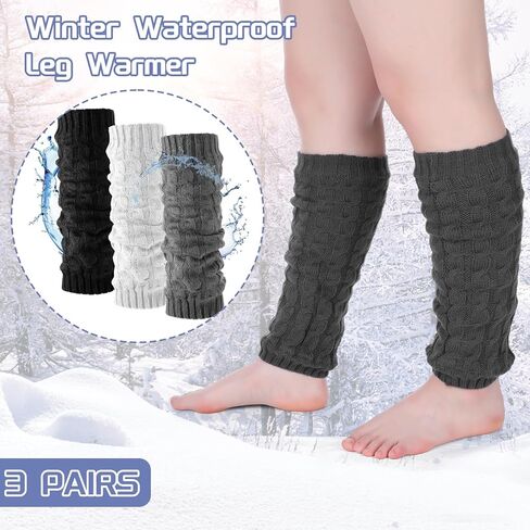 Geyoga 3 Pairs Waterproof Windproof Leg Warmer Knee Protector Knit Winter Long Leg Sleeve for Women Ballet Ice Skating Dance Birthday Christmas Winter Gift in Saudi Arabia