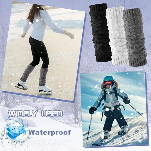 Geyoga 3 Pairs Waterproof Windproof Leg Warmer Knee Protector Knit Winter Long Leg Sleeve for Women Ballet Ice Skating Dance Birthday Christmas Winter Gift in Saudi Arabia