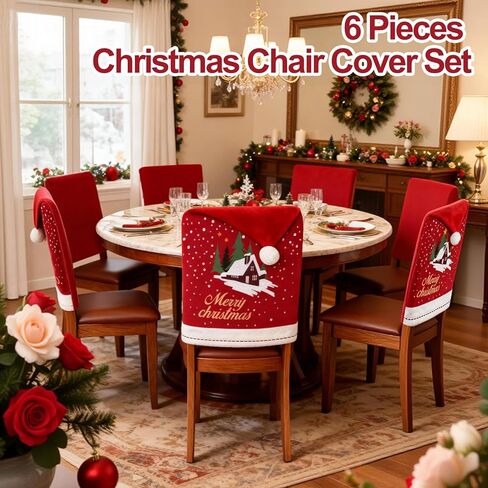 homyfort Christmas Chair Covers Set of 6 - Removable Washable Chair Back Covers for Dining Chairs, Holiday Party Decor for Families & Hosts in Saudi Arabia