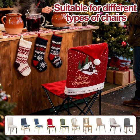 homyfort Christmas Chair Covers Set of 6 - Removable Washable Chair Back Covers for Dining Chairs, Holiday Party Decor for Families & Hosts in Saudi Arabia
