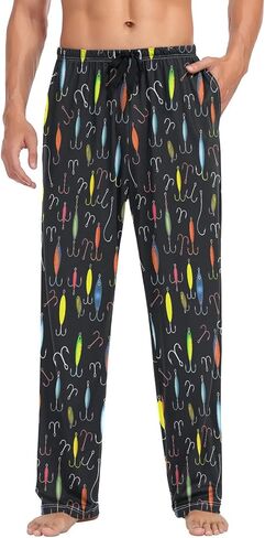ALAZA Black Fishhook Black Men's Straight-Fit Pajama Pants Sleep Pants Bottoms in Saudi Arabia