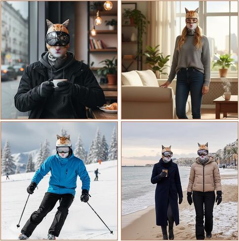 قطعتان من قناع تزلج القطط، قناع تزلج مضحك مع أذنين، قناع شيستي للمهرجانات الموسيقية، والأنشطة الخارجية، وحفلات الهالوين أصفر in Kuwait