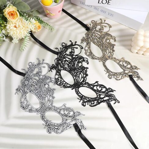 Lace Masquerade Mask, 3 PCS Mysterious Fun Lace Eye Mask Costume Adult Black Maskerade Masks for Women Men Couples for Christmas Costume Gifts Party Prom Ball Mardi Gras Party in Saudi Arabia