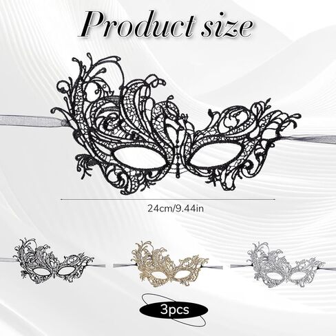 Lace Masquerade Mask, 3 PCS Mysterious Fun Lace Eye Mask Costume Adult Black Maskerade Masks for Women Men Couples for Christmas Costume Gifts Party Prom Ball Mardi Gras Party in Saudi Arabia