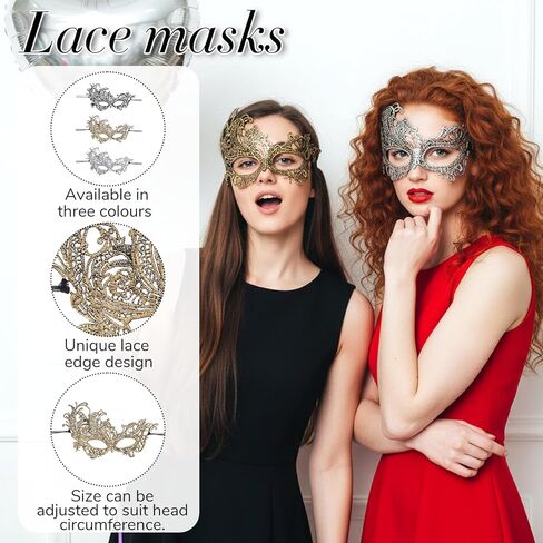 Lace Masquerade Mask, 3 PCS Mysterious Fun Lace Eye Mask Costume Adult Black Maskerade Masks for Women Men Couples for Christmas Costume Gifts Party Prom Ball Mardi Gras Party in Saudi Arabia