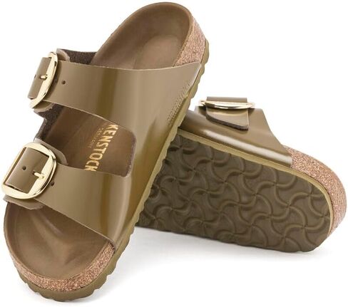 صنادل Arizona Big Buckle للسيدات من Birkenstock، لون أخضر طيني عالي اللمعان، مقاس 11 متوسط ​​أمريكي in Kuwait