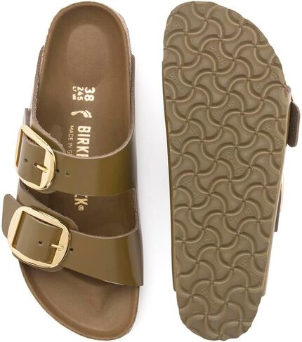 صنادل Arizona Big Buckle للسيدات من Birkenstock، لون أخضر طيني عالي اللمعان، مقاس 11 متوسط ​​أمريكي in Kuwait