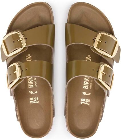 صنادل Arizona Big Buckle للسيدات من Birkenstock، لون أخضر طيني عالي اللمعان، مقاس 11 متوسط ​​أمريكي in Kuwait