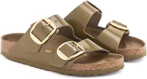 صنادل Arizona Big Buckle للسيدات من Birkenstock، لون أخضر طيني عالي اللمعان، مقاس 11 متوسط ​​أمريكي in Kuwait