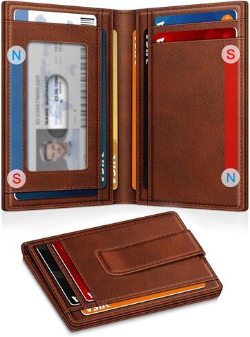 Wallet for Men 14-16 Cards, Minimalist Men Leather Wallet, Men's Front Pocket Bifold Wallets with Money Clip, Slim Thin Card Holder RFID Blocking Bill Folder & Magnetic Closure, Gifts for Men, Black in Saudi Arabia