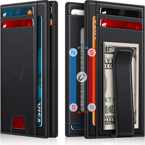 Wallet for Men 14-16 Cards, Minimalist Men Leather Wallet, Men's Front Pocket Bifold Wallets with Money Clip, Slim Thin Card Holder RFID Blocking Bill Folder & Magnetic Closure, Gifts for Men, Black in Saudi Arabia